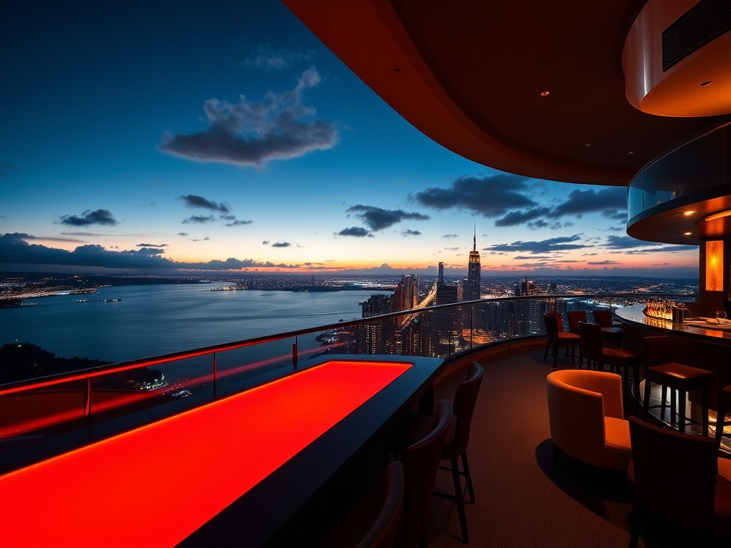 "ultra-luxury Australian casino hotel at night" "glowing high-stakes table silhouettes" "sleek VIP suite balcony with panoramic skyline and ocean glow" "elegant bar lights" "five-star atmosphere"