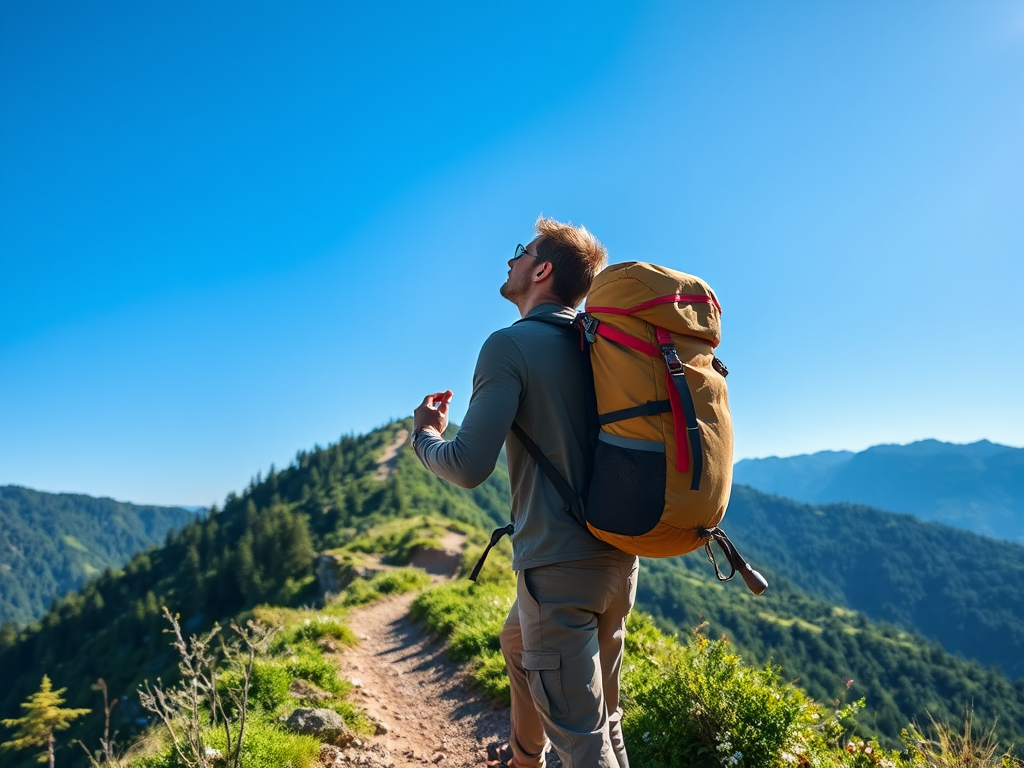 Een hiker met een stevige rugzak op een bergpad.