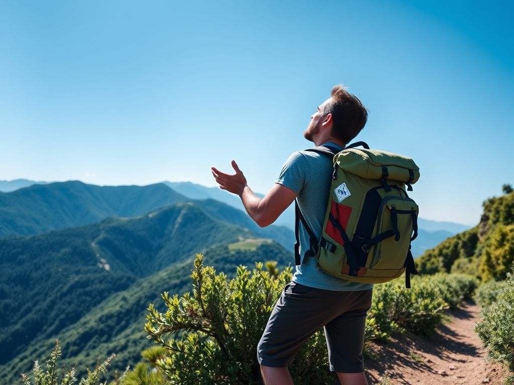 Een hiker met een grote rugzak op een bergpad.