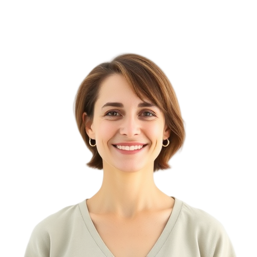 A person smiling to the camera with a white background looking like