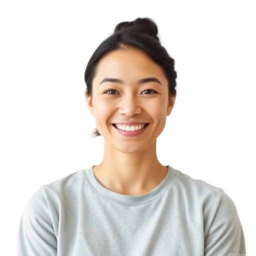 A person smiling to the camera with a white background looking like
