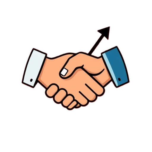 Create a single icon that shows "handshake trust" in the center, with a subtle "slim arrow" pointing upward to indicate slimmer smarter marketing, and a clear "target focus" symbol behind it to suggest sharp customer connection and neuromarketing-driven a