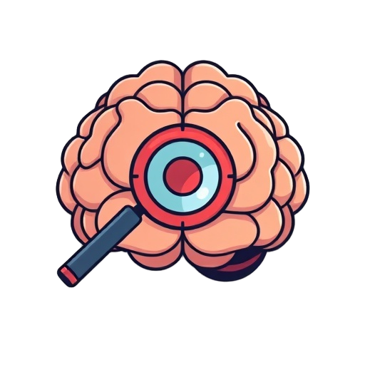 Carefully describe an image in great detail that needs to be generate, use quotes to split visual things. "brain" "magnifying glass" "target" "speech bubble" "shield"