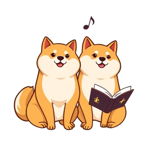 "two shibas" "music notes" "sheet book"