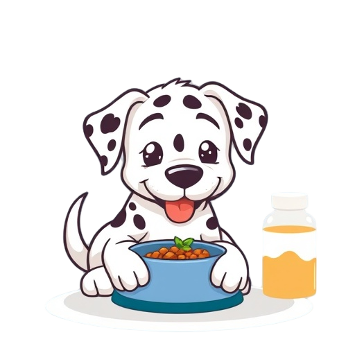 "dalmatian dog" "food bowl" "supplement jar"