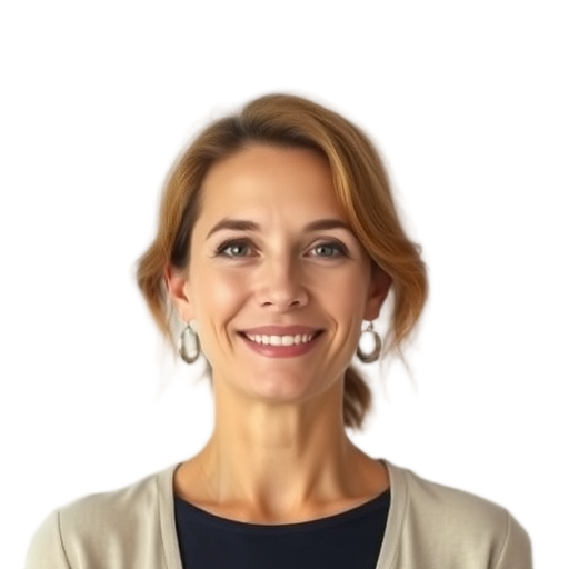 Vrouw met zelfverzekerde glimlach en zachte uitstraling.