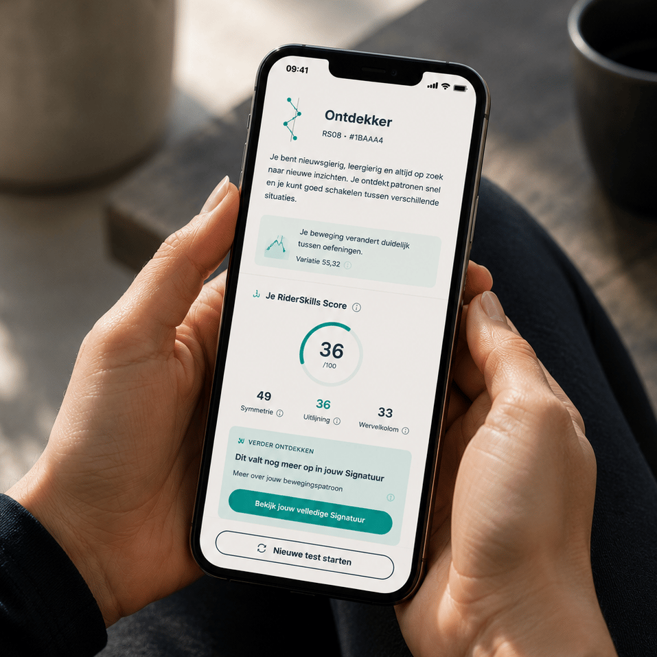 Persoonlijk RiderSkills-resultaat op een smartphone