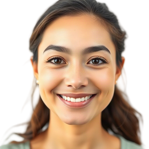 A person smiling gently to the camera with a white background looking like