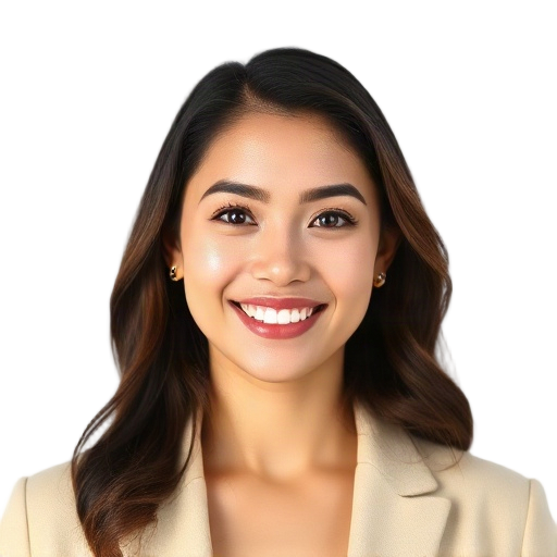 A person smiling to the camera with a white background looking like