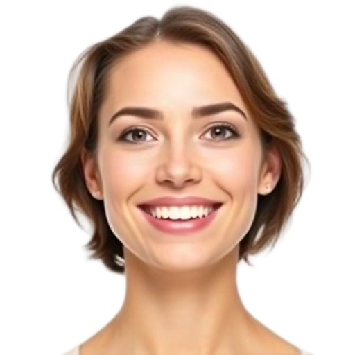 A person smiling to the camera with a white background looking like