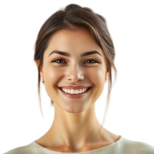 A person smiling to the camera with a white background looking like