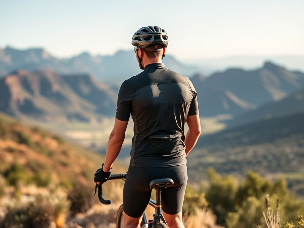 Fietser in gravelshirt met uitzicht op Zuid-Afrika.