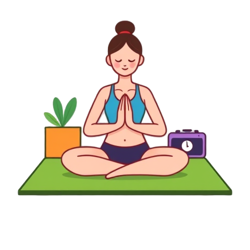 "yoga mat" "yoga block" "clock timer" "calm person"