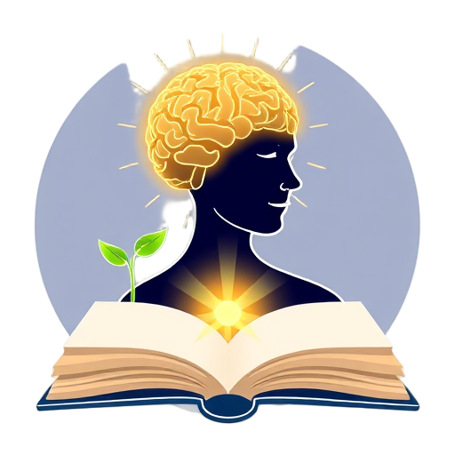 "open book" "glowing brain" "growing plant" "human silhouette" "energy waves" "calm face" "small group" "hands touching" "light rays"