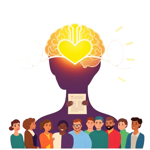"human silhouette" "glowing energy" "brain waves" "heart light" "hands healing" "growth leaves" "certificate scroll" "group people" "calm expression" "vibrant colors"