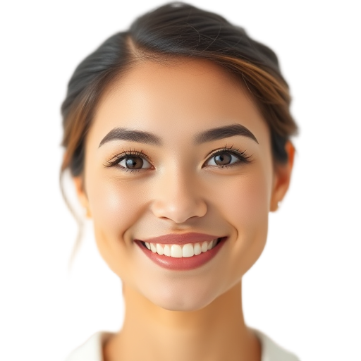A confident person smiling warmly to the camera with a soft white background looking like