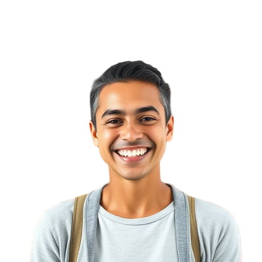 A person smiling to the camera with a white background looking like