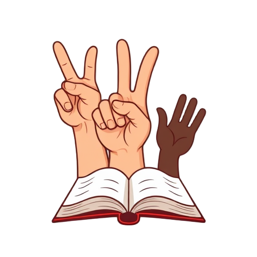 Diverse handen boven een open boek met vrede.