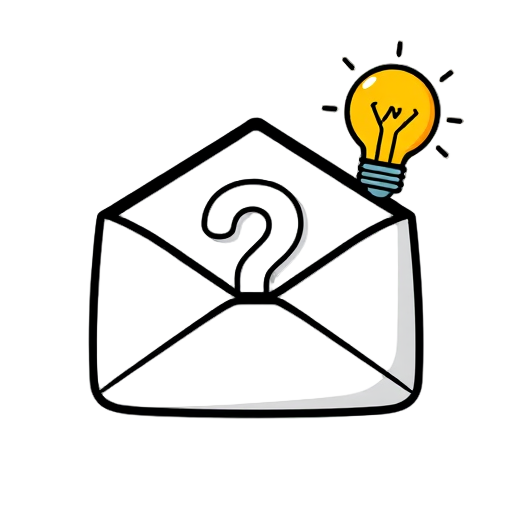 Envelope met vraagteken en een gloeilamp.
