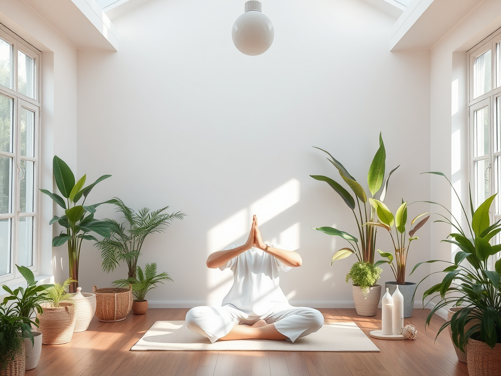A person practicing breathwork in a serene indoor space.