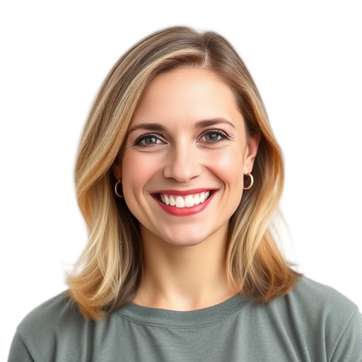 A smiling person with blonde hair against a white background.