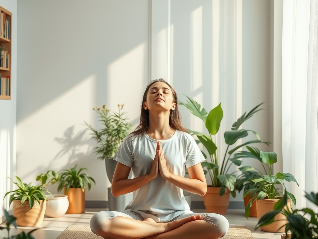 A person practicing breathwork in a peaceful indoor setting.