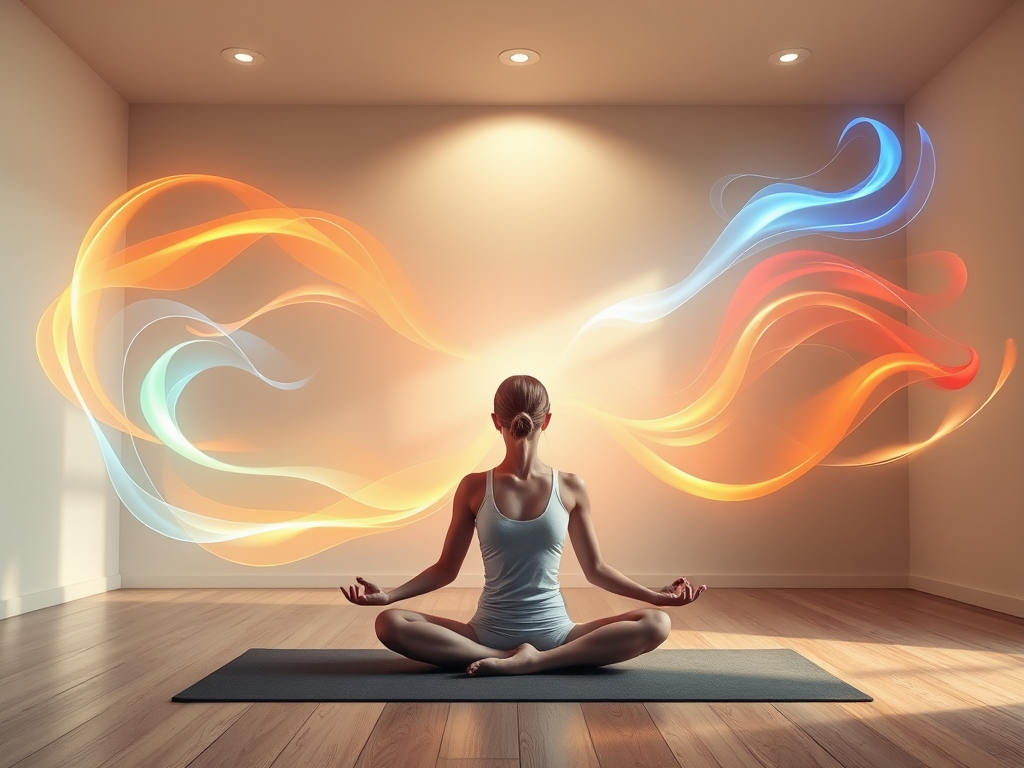 A person meditating in a tranquil yoga studio.