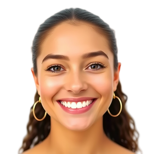 A smiling person with curly hair and earrings.