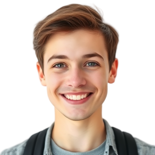 Een glimlachende persoon voor een witte achtergrond.