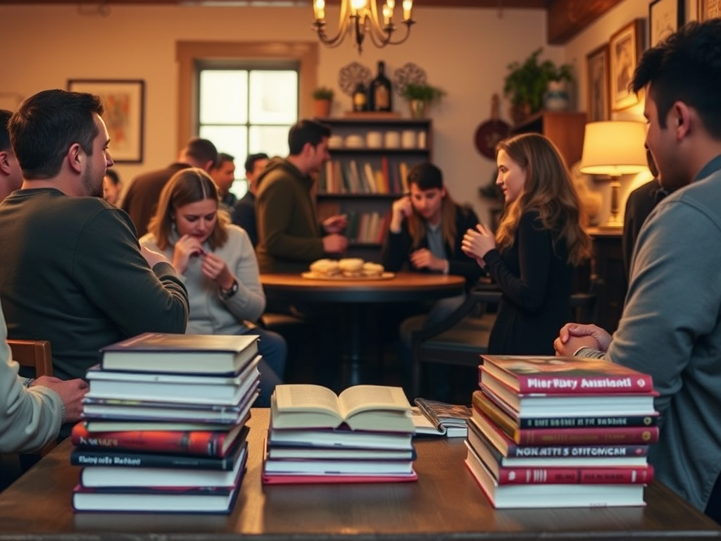 Een gezellige kamer vol mensen die met elkaar praten.