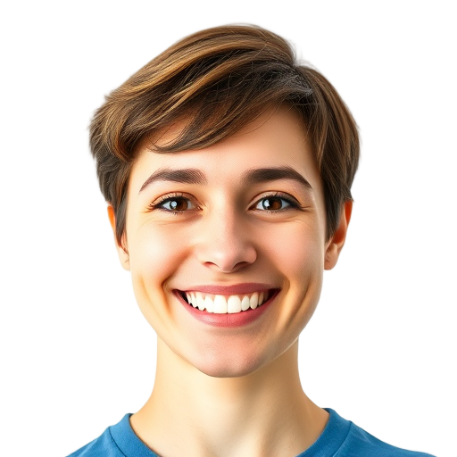 Een glimlachend persoon met een witte achtergrond.