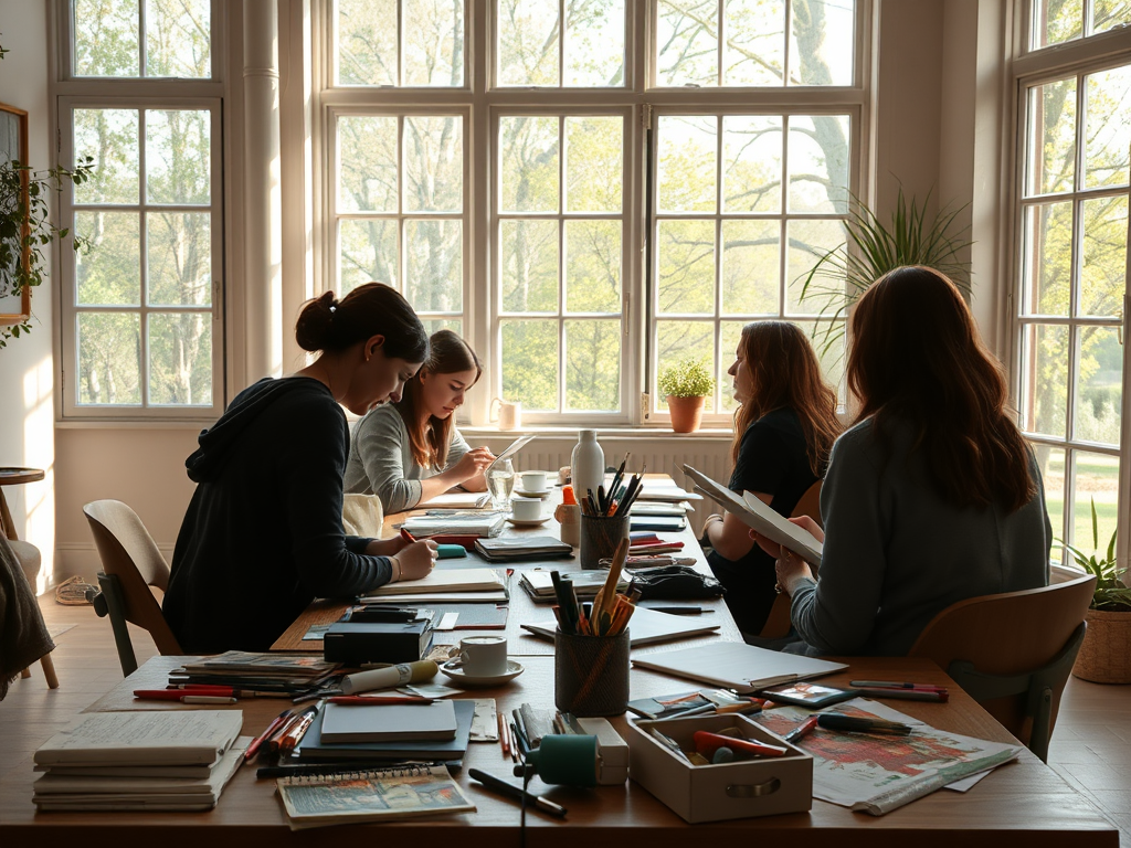 Een serene workshop met mensen die journaling doen.