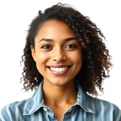 A woman smiling to the camera with a white background looking like