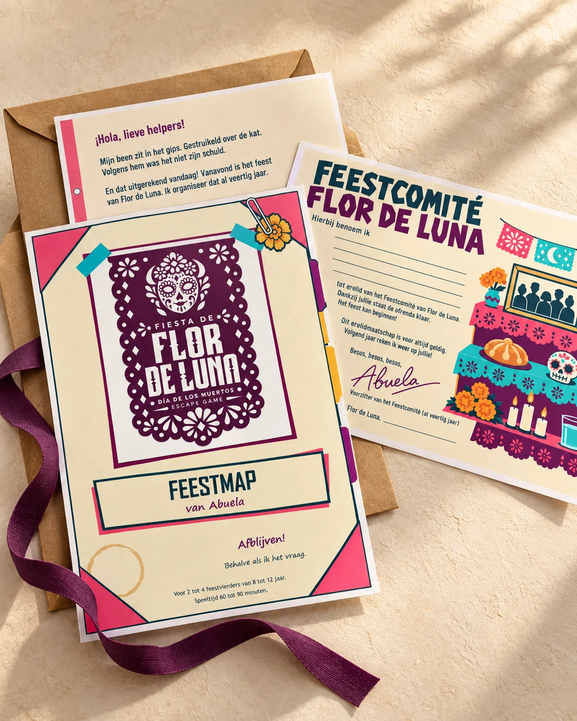 De gedrukte versie van Fiesta de Flor de Luna met envelop en oorkonde