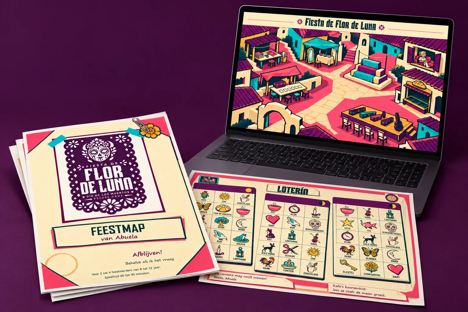 De downloadversie van Fiesta de Flor de Luna op een laptop