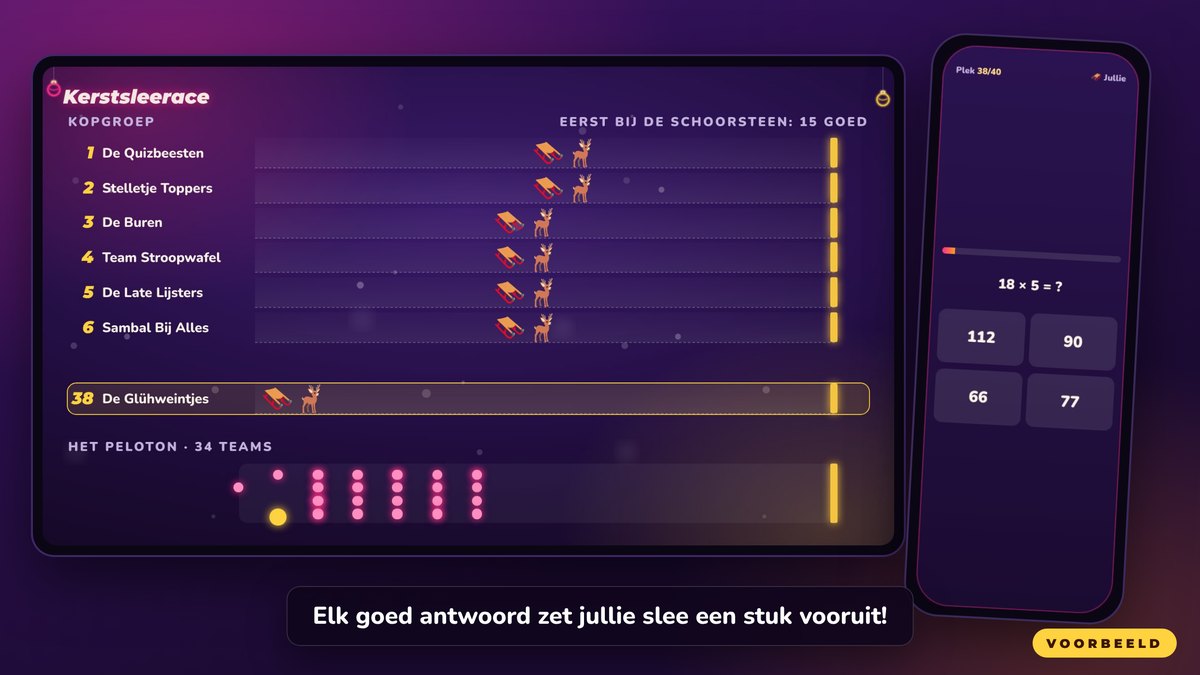 Kerstquiz-ronde Kerstsleerace van de Crazy Game Show: teams racen met hun slee naar de schoorsteen