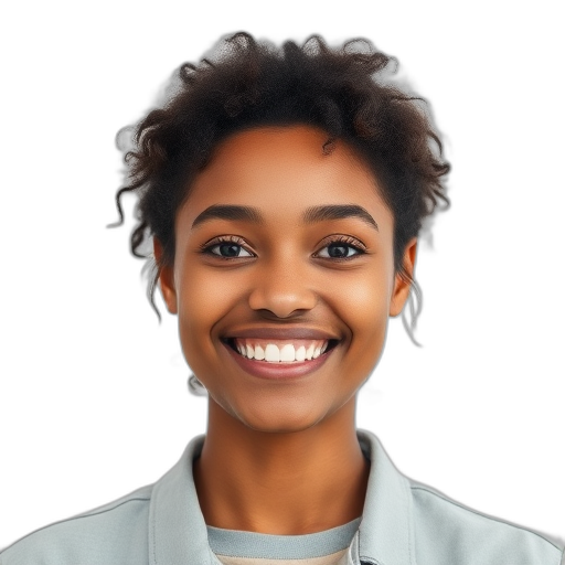 Een persoon die naar de camera glimlacht met een witte achtergrond.