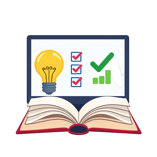 "open book" "light bulb" "checklist" "computer screen" "presentation board" "puzzle pieces"