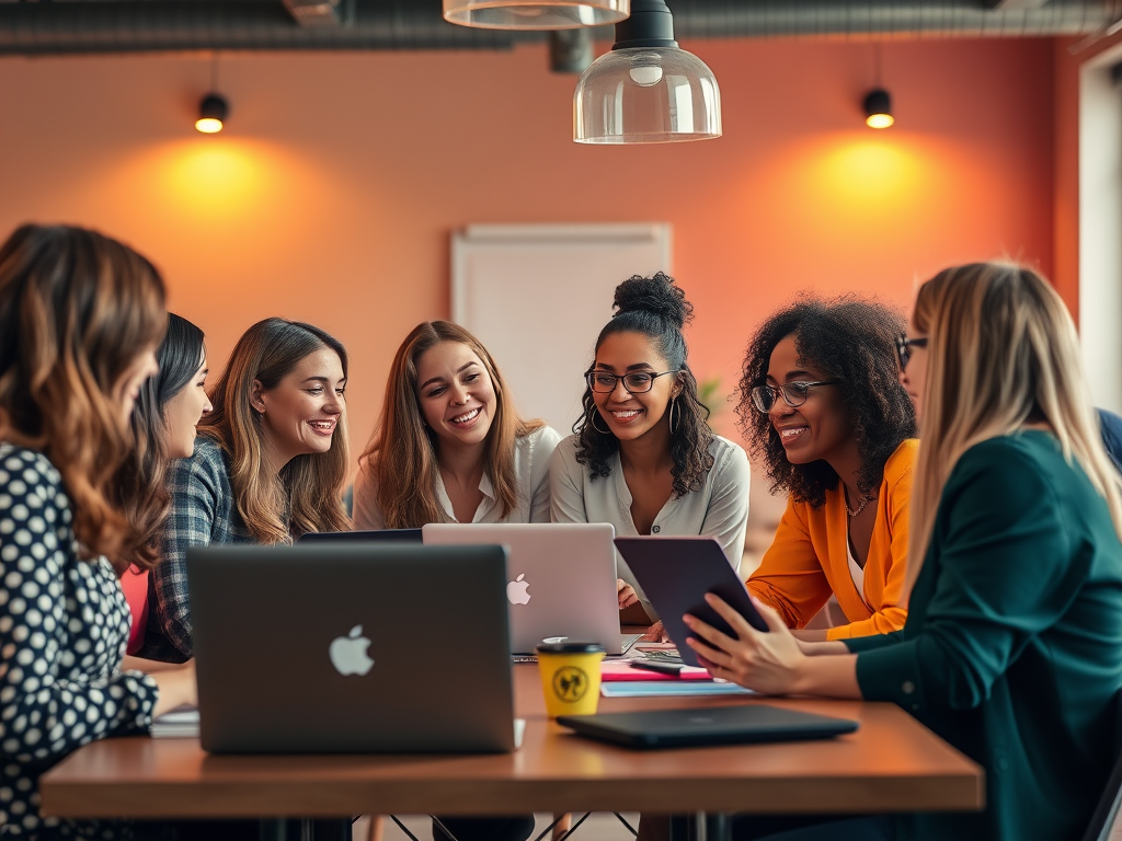 Een diverse groep vrouwen ondernemers in een brainstormsessie.