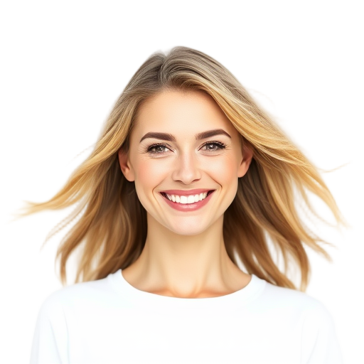 A woman smiling confidently to the camera with a white background looking like