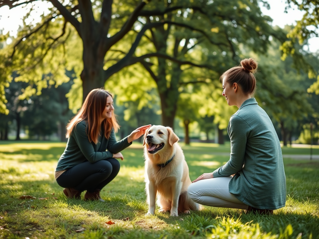 Een vrolijke hond met zijn eigenaar in een park.