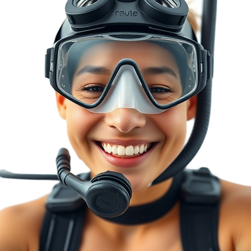 Een persoon met een duikmasker die glimlacht.