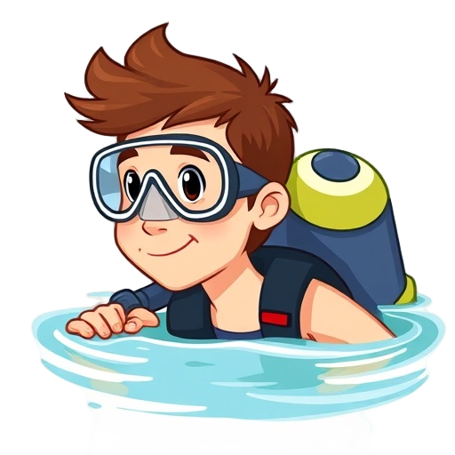 "young diver" "tropical water" "instruction steps" "calm reef" "professional trainer""