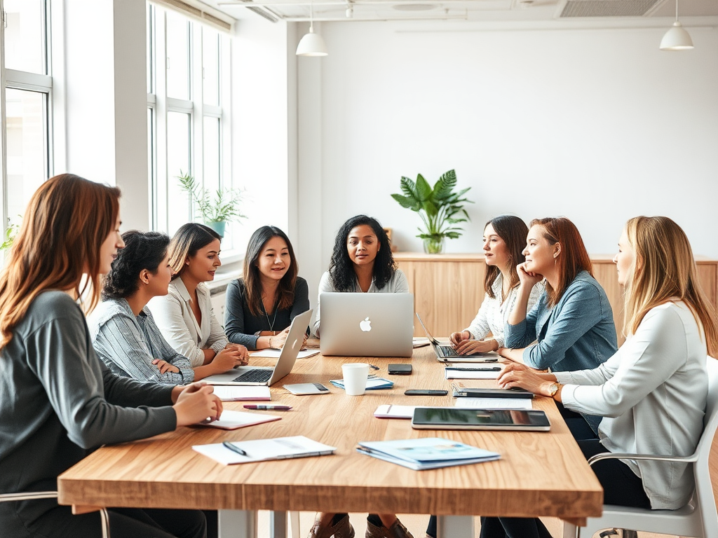 Een diverse groep vrouwen in een moderne kantoorruimte.