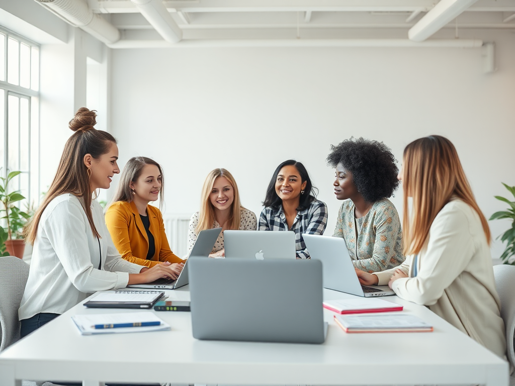 Een diverse groep vrouwen in een moderne kantoorruimte.