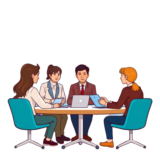 Een team in een coaching sessie aan een tafel.