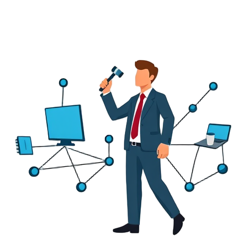 Zakelijke leider met technologie en netwerkinfrastructuur.