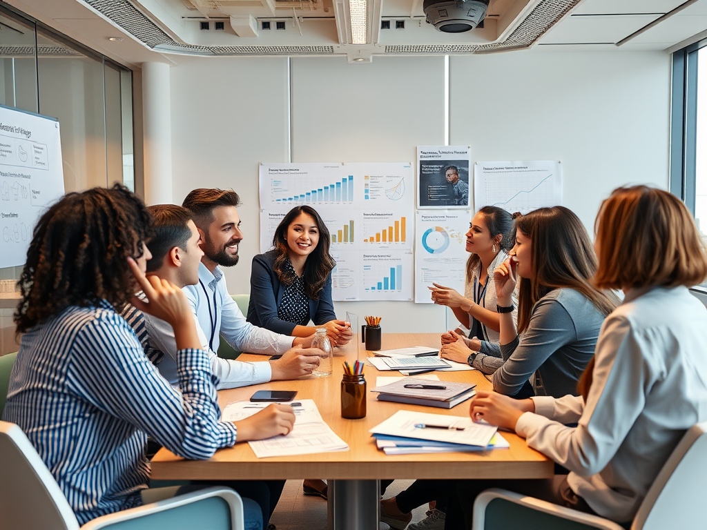 Diverse groep ondernemers in een moderne vergaderruimte.