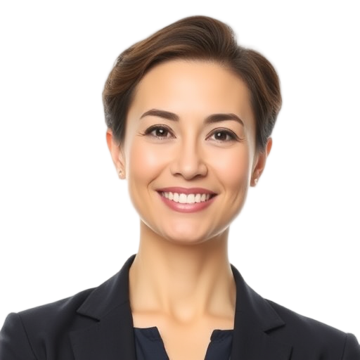 A person smiling to the camera with a white background looking like