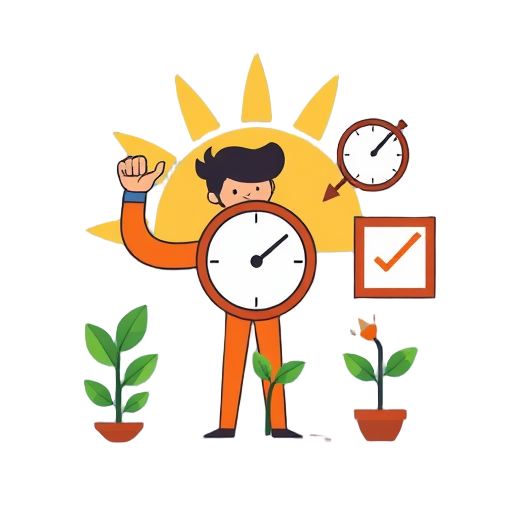 "Strong start" "Focused person" "Bright sun" "Growing plant" "Checklist" "Clock" "Target arrow"